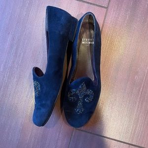 Stuart Weitzman Lys smoking slipper loafer with crystal fleur de lis